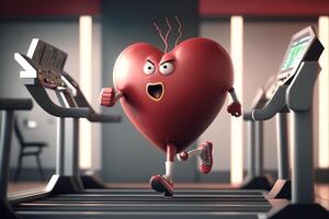 rojo corazón en un rueda de andar, cardio para bueno salud ilustración generativo ai foto