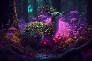 fabulous animal little roe deer in night forest illustration photo