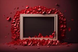 rojo pétalos romántico antecedentes con vacío marco para medio generativo ai foto