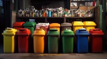 garbage sorting colorful trash cans photo