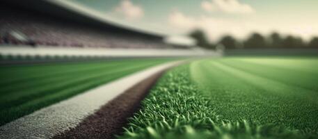 white lines stadium markings on the stadium green lawn photo