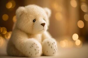 osito de peluche oso en un antecedentes de brillante bokeh luces generativo ai foto