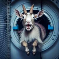 goat stuck in washing machine funny meme illustration photo