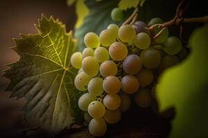 green wine grapes on a branch illustration photo