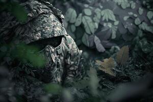 cabeza soldado casco máscara militar camuflaje redes generativo ai foto