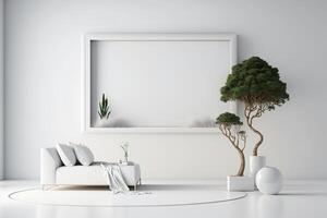 vertical empty white frame canvas mockup with green plant nature photo