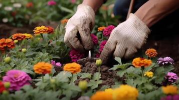 jardinero cuidando para flores generativo ai foto