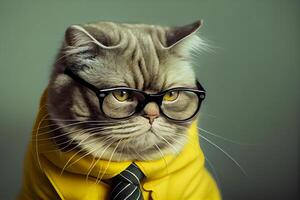 funny smart cat professor with glasses illustration photo