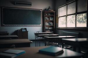 school empty classroom with tables illustration photo