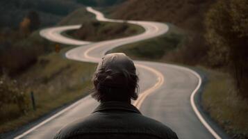 man in the middle of the road back view photo