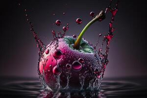 fresh cherry and splash drop water photo