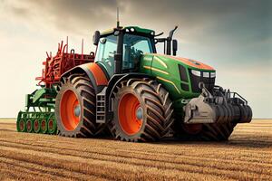 agricultural machinery, tractor on the field harvesting sowing illustration photo