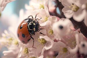 ladybug on pink flowers photo