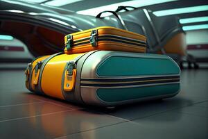 aire equipaje maletas en aeropuerto ilustración generativo ai foto