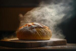 steaming hot baked bread Generative AI photo