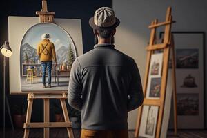 artist painting on easel illustration photo