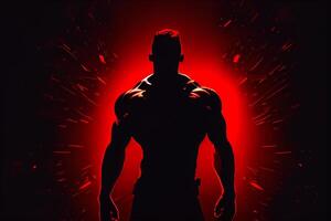 silhouette of a sports man, a muscular man on a red background illustration photo