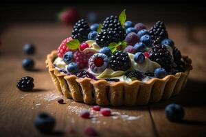 dulce tarta con azul rojo bosque baya ilustración generativo ai foto