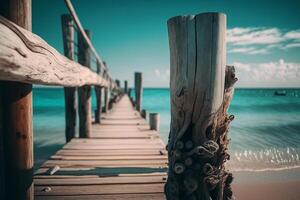 wooden bridge masonry to the sea photo