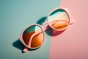 women trendy sunglasses on a pink pastel background summer mood photo