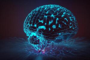 blue illuminated neon brain mind illustration photo