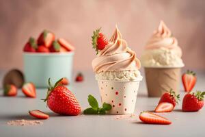 cupcake with strawberry fruit cream illustration photo