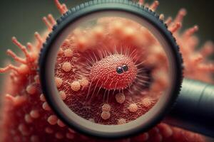 reddened rash on the skin through a microscope magnifying glass photo