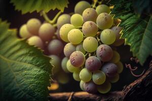 verde vino uvas en un rama ilustración generativo ai foto