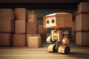 robot store keeper works in a warehouse with parcels illustration photo