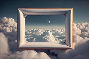 empty mockup white frame with pure cloud sky background photo