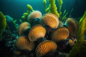 sea scallop underwater in the ocean photo