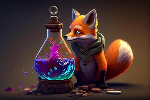 fairy fox alchemist keep potion in bottle illustration photo