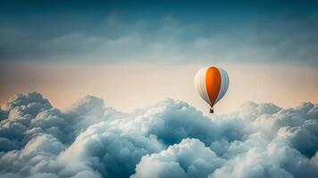 hot air balloon in the sunset evening sky and pure cloud copy space photo