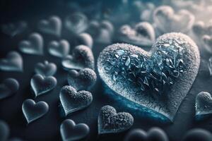 abstract background pattern of icy frozen hearts photo