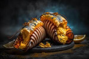 lobster tails dripping melted butter photo