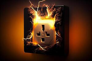 sparkling lighting electrical socket in wall illustration photo