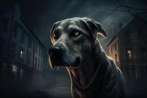 night dog guarding the house in halloween illustration photo