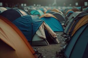 refugiado acampar carpas ilustración generativo ai foto