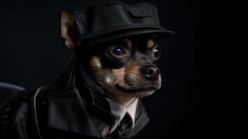 gangster dog chihuahua mafia on dark photo