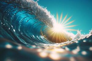 blue clean sea wave sunny summer day photo