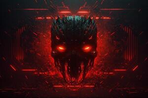 cyber attack concept, danger red face mask illustration photo