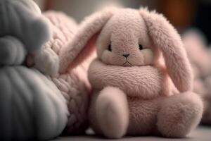 toy plush soft rabbit on the bed photo