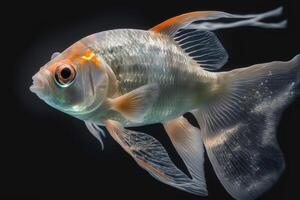 plata pescado en acuario en un oscuro antecedentes ilustración generativo ai foto