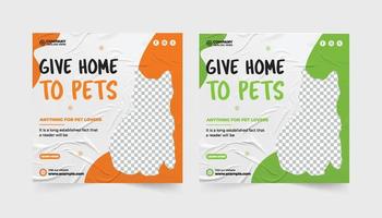 Vector pet adoption and veterinary service social media post vector pet care service and grooming business promotion template