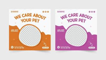 Vector pet adoption and veterinary service social media post vector pet care service and grooming business promotion template