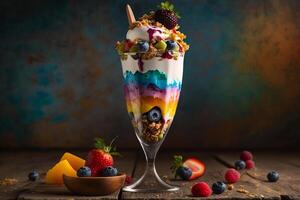 assorted fruit ice cream in glass, layers of different flavors of popsicles photo