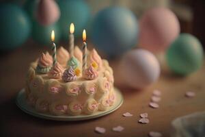 celebrate birthday cake with candles low light illustration photo