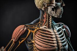 human anatomical skeleton with muscles and tendons illustration photo