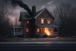 burning two story house photo