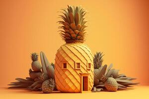 amarillo piña en el forma de un casa ilustración generativo ai foto